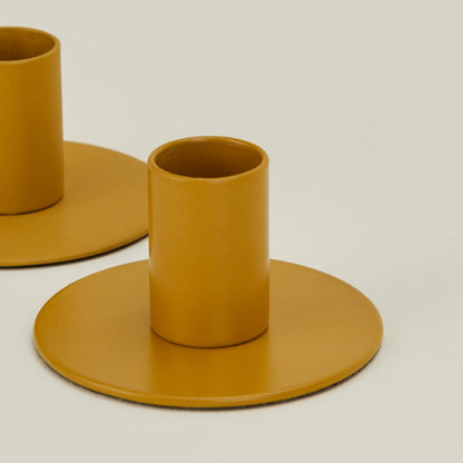 Essential Metal Candle Holders, Set of 2 - Mustard