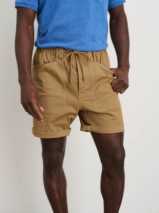 Pull on Button Fly Shorts - Warm Khaki