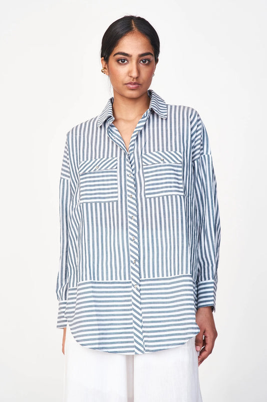 Kyoto Blouse in Ocean Stripe