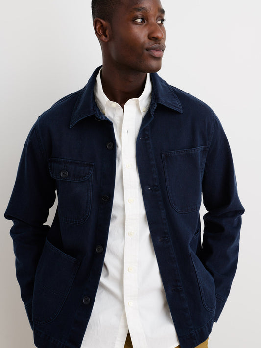 Garment Dyed Work Jacket in Recycled Denim - Dark Navy