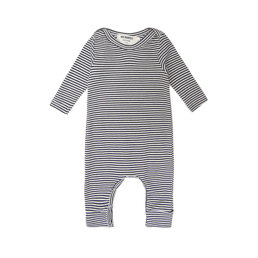 Rib Romper - Navy Stripe.